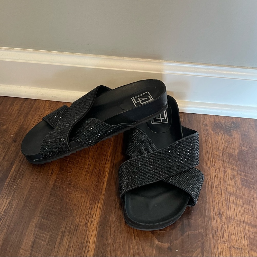 Black glitter sandals